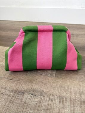 Pink Green Striped Knit Dumpling Clutch Summer Bag